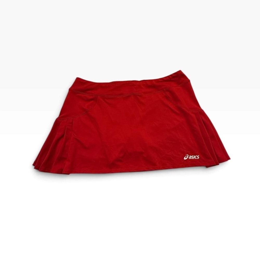 ASICS Womens "Love" Red Pleated XL Tennis Skort Tenniscore Pickleball Preppy